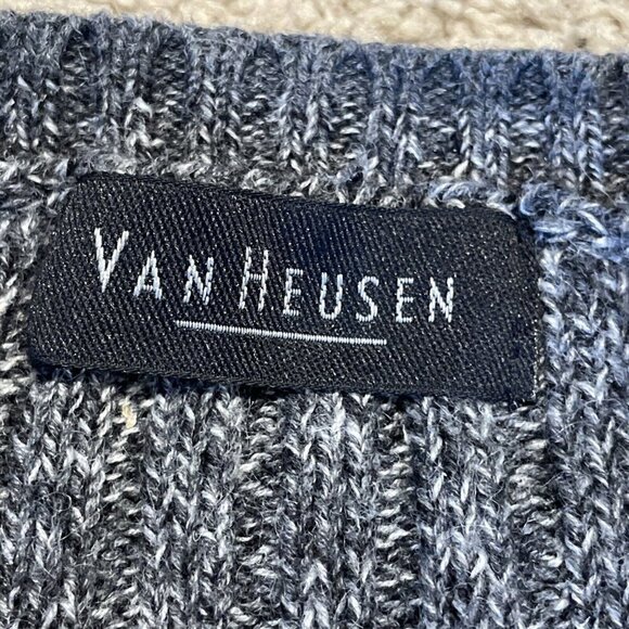 Van Heusen Chunky Cable Knit Pullover Sweater Men's Large Gray Ramie Cotton - Picture 5 of 9